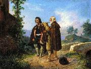 Ludwig Vogel Two peasants, one with the bagpipes by a bridge Sweden oil painting artist